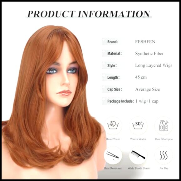 Synthetic Long Layered Straight Hair Wig with Bangs for Daily Party Costume